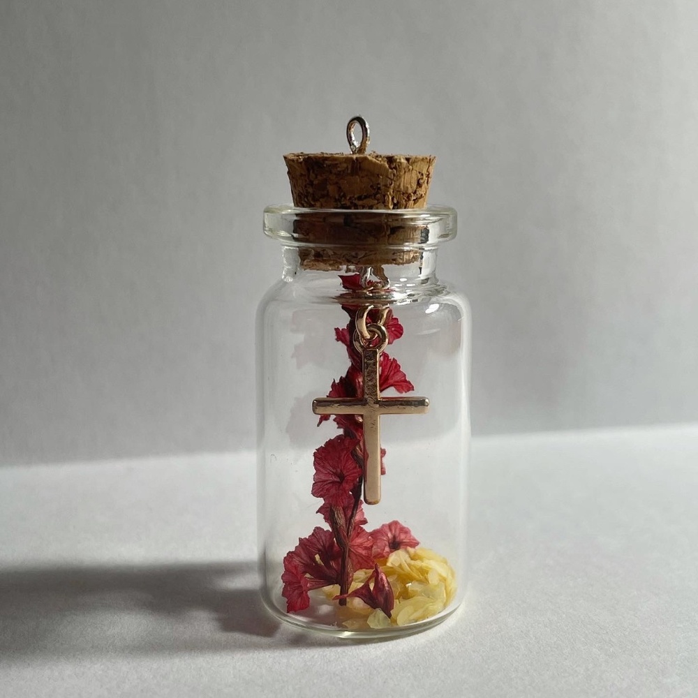 Bottle Charm Keychains - real dried flowers, charms
